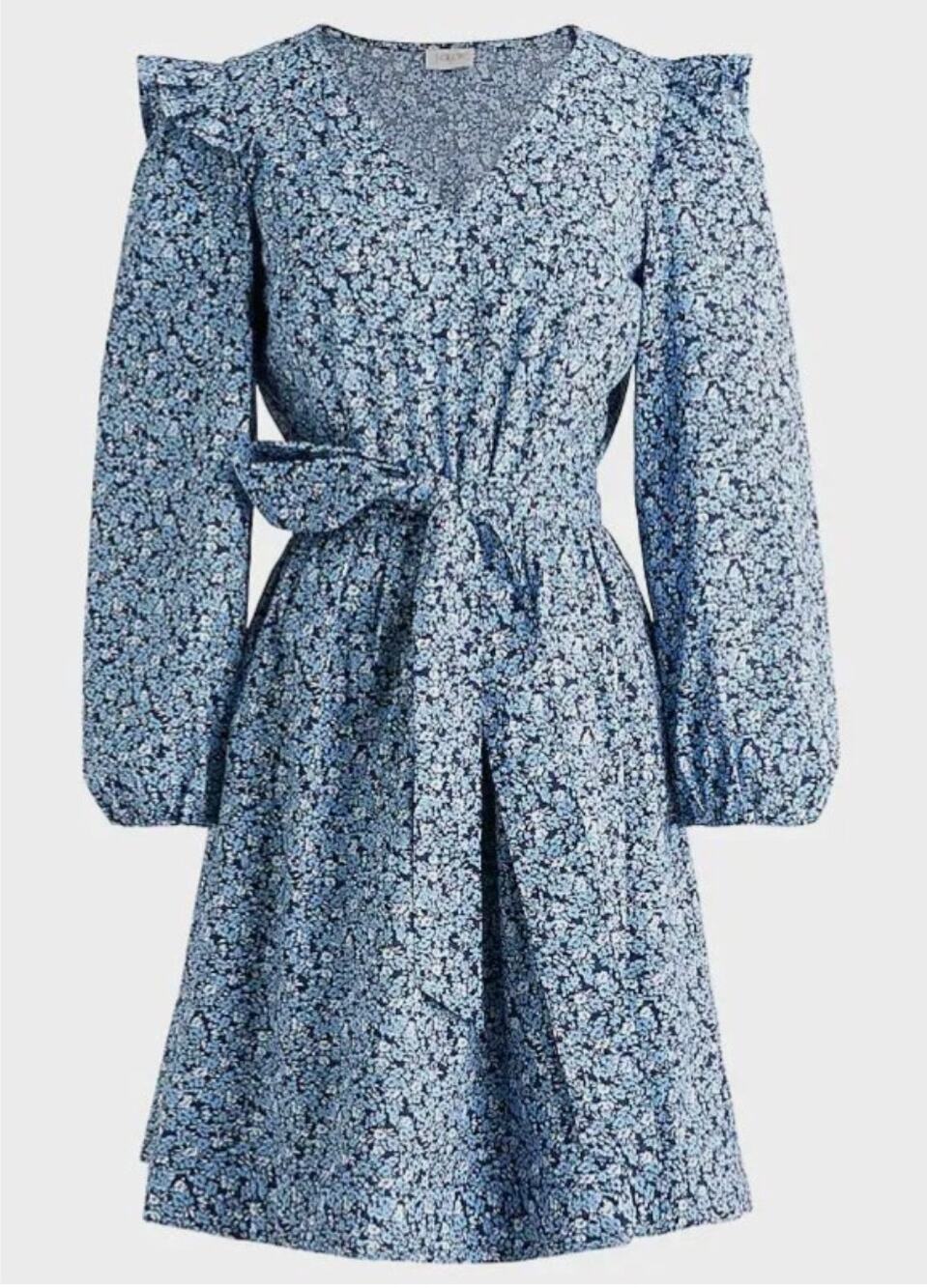 J.CREW Blue Floral Lightweight Cotton Puff Sleeve Mini Dress BK511 // XS